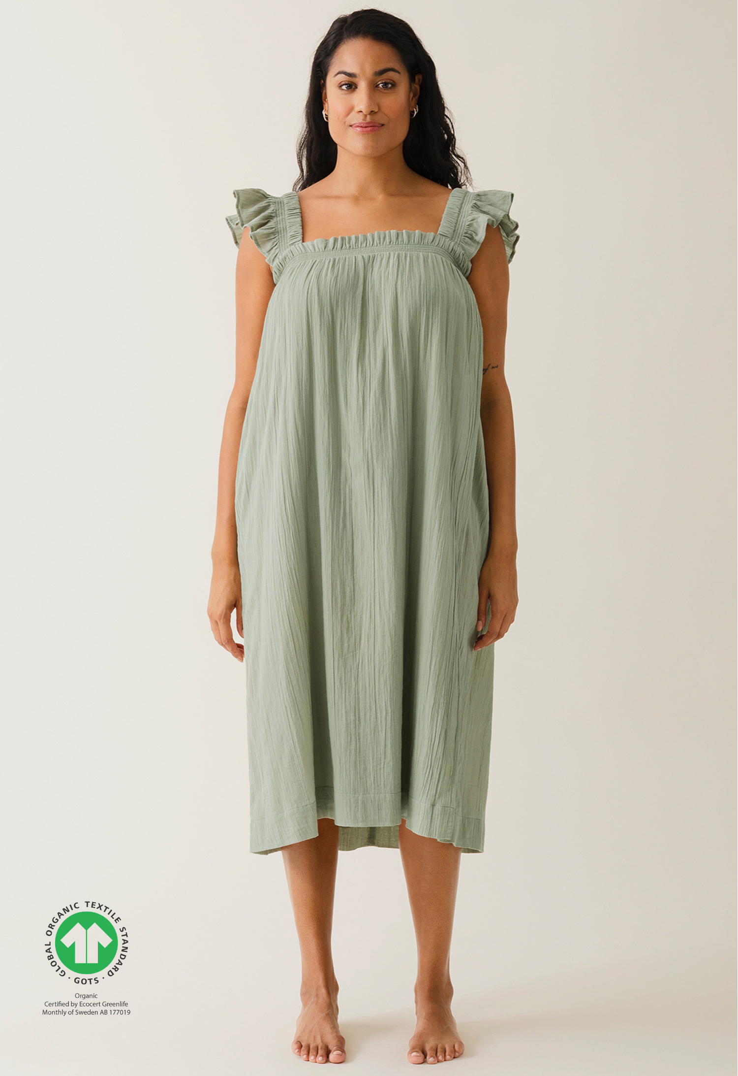 Boho amningsklänning med smock - Green Tea