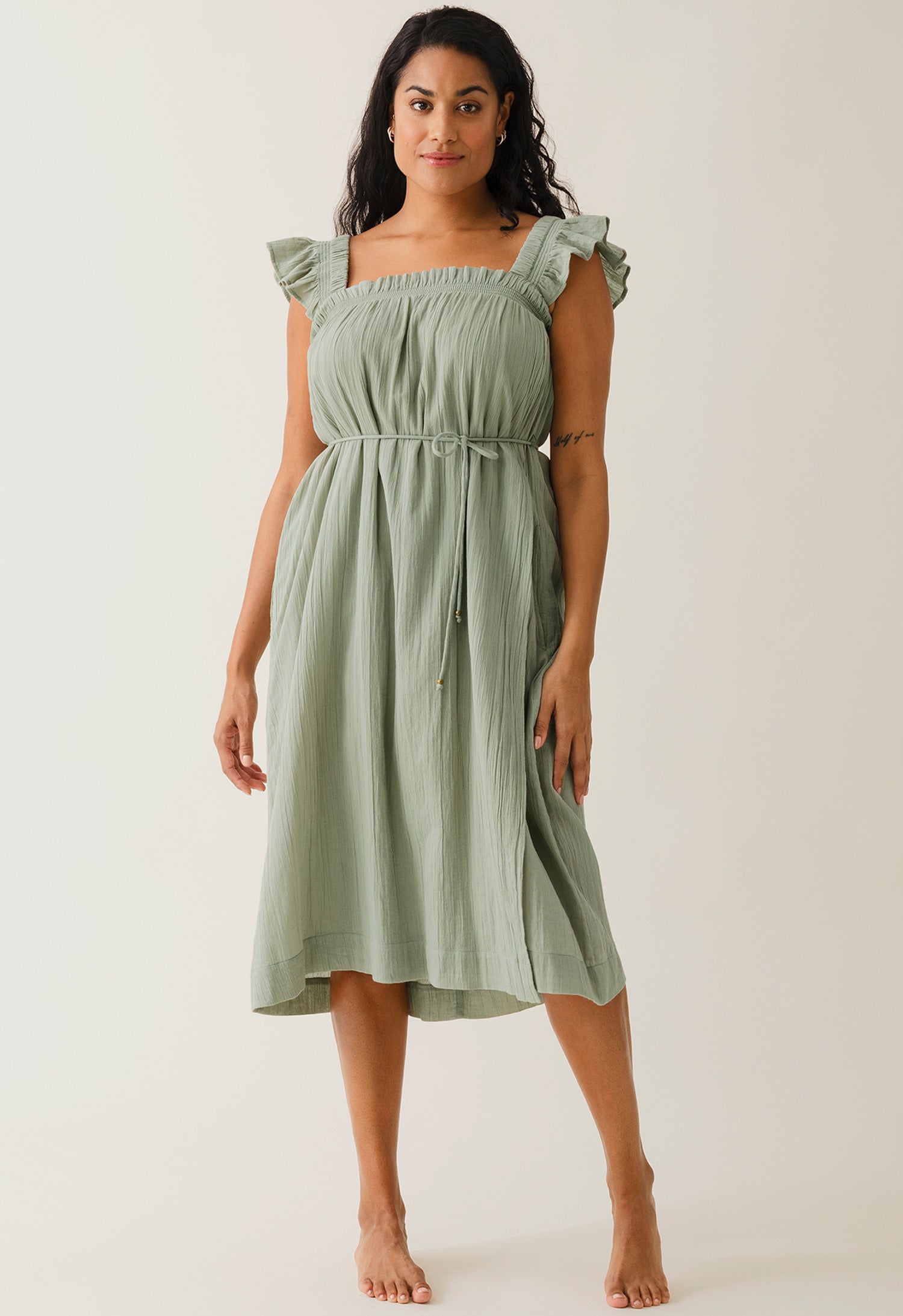 Boho amningsklänning med smock - Green Tea