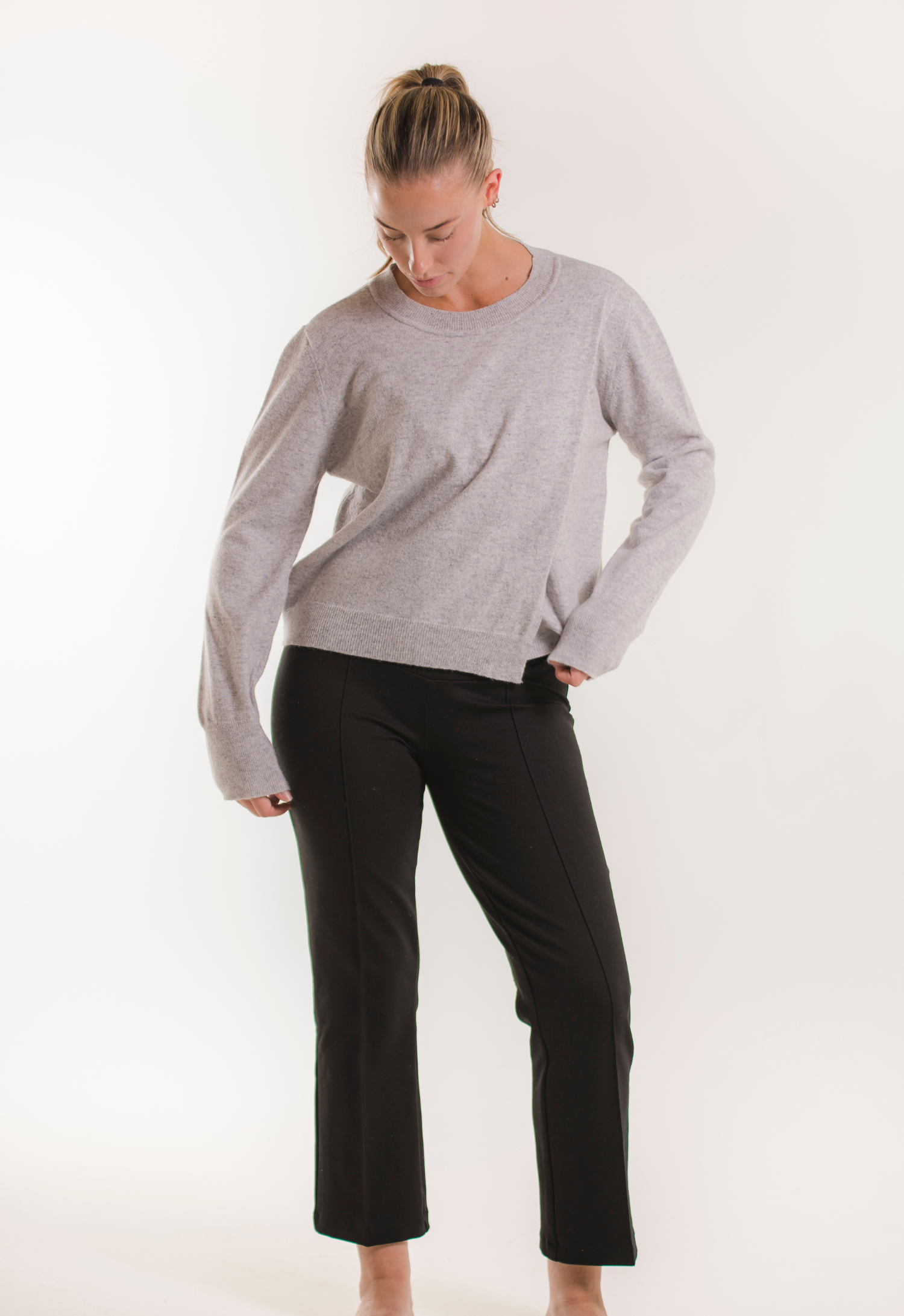 Stickad amningströja i ull - Light Grey Melange