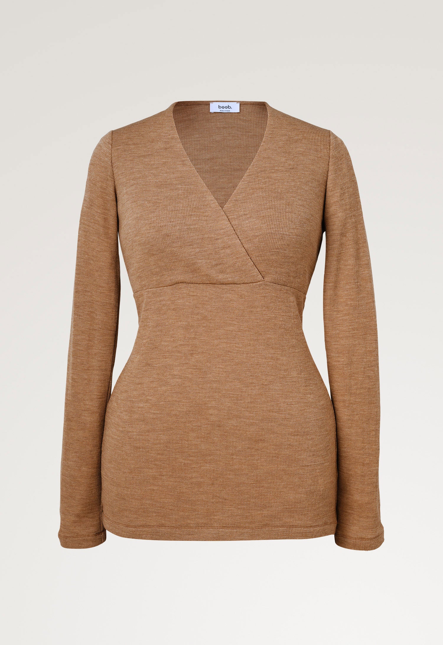 Ribbad topp i merinoull - Brown Melange