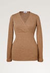 Ribbad topp i merinoull - Brown Melange