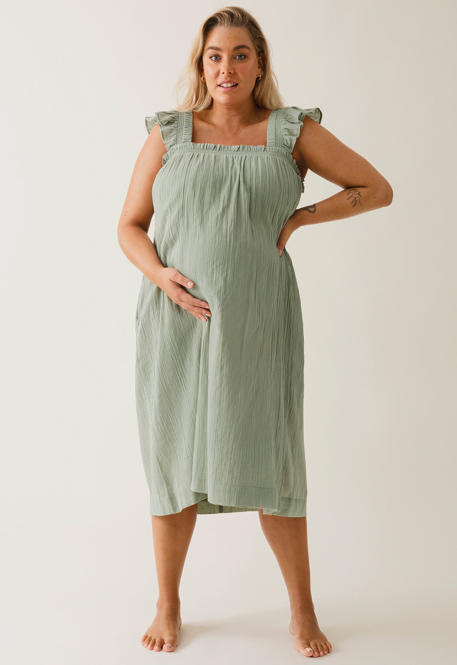 Boho amningsklänning med smock - Green Tea
