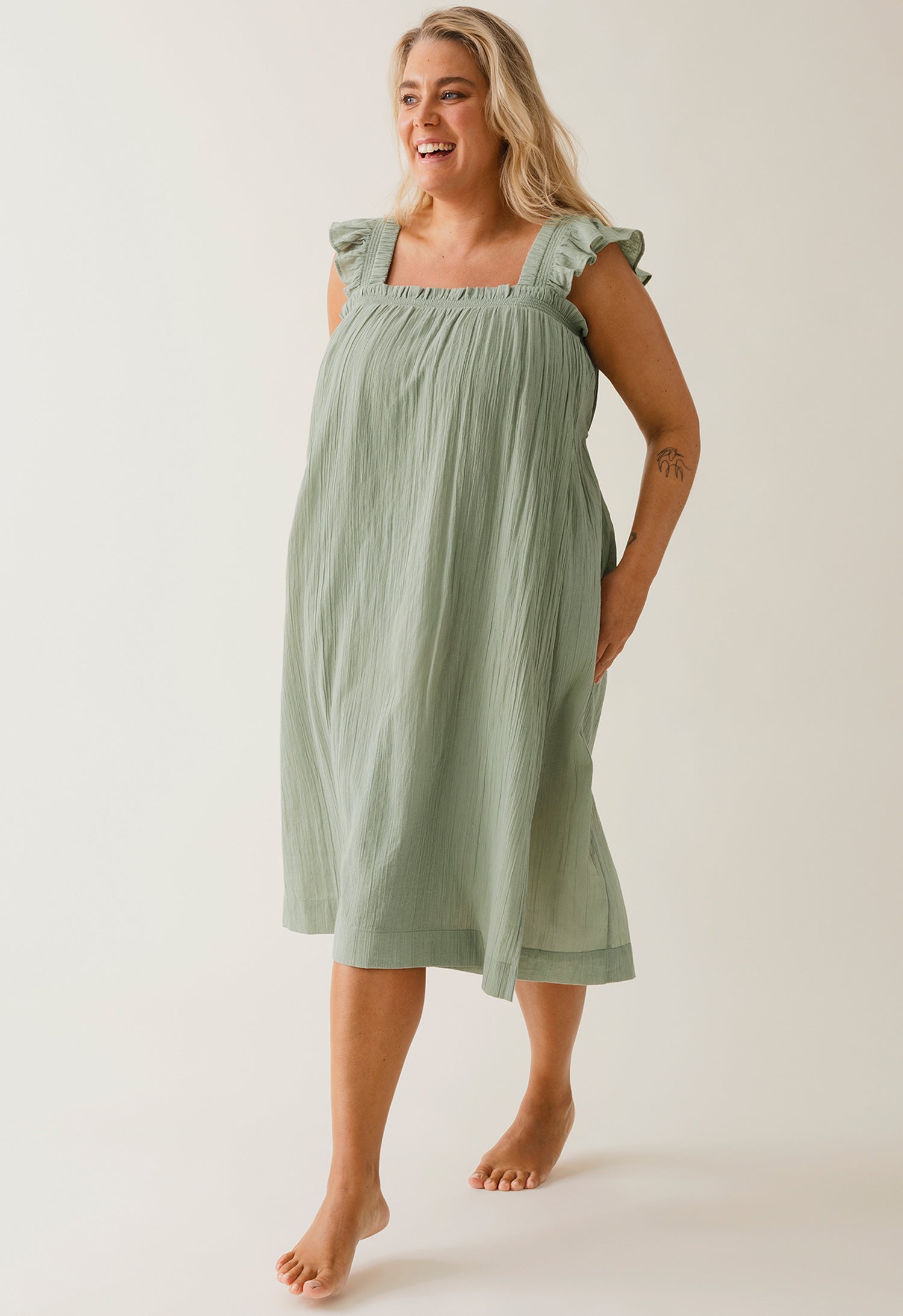 Boho amningsklänning med smock - Green Tea