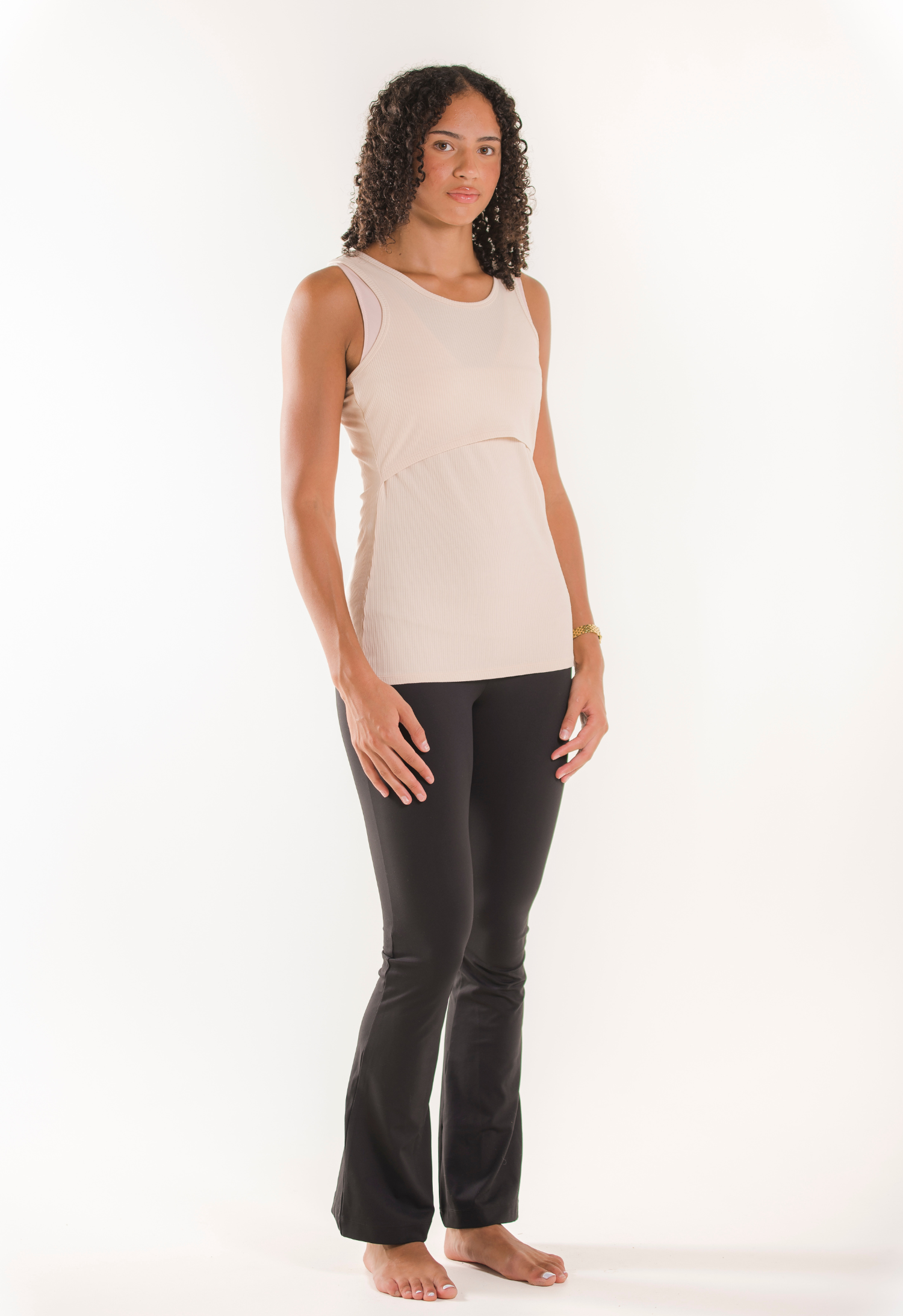 Ribbat amningslinne - Soft Beige